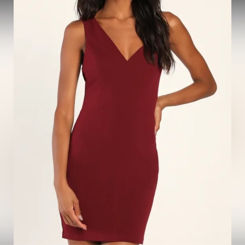 Lulus | Sultry Silhouette Burgundy Asymmetrical Bodycon Mini Dress | Small NWOT